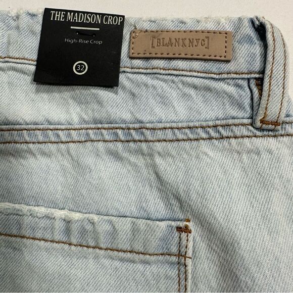 Blank NYC Womens The Madison Crop Distressed High Rise Patched Denim Pants Sz 32 - Picture 15 of 16